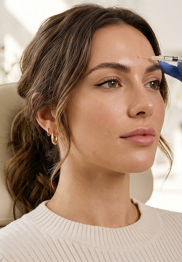 Woman receiving cosmetic treatment in clinic.