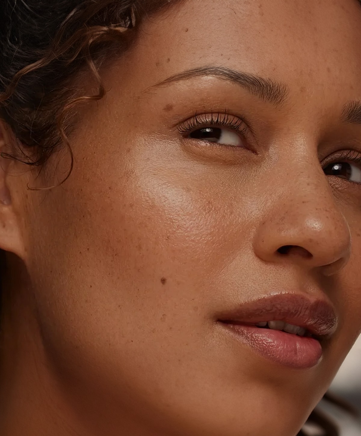 Close-up of a woman's face with natural beauty.